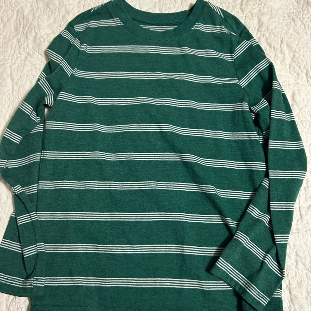 Jumping Beans Green and White Striped Long Sleeve Tee